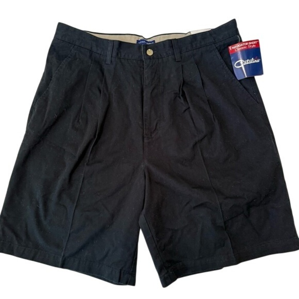 Catalina Mens‎ 36 X 9 Black Pleated Cotton Navigator Shorts